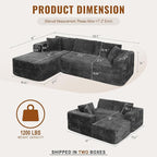 Shintenchi Boneless Couches for Living Room,Modular Sectional Sofa with 2 Cup Holders,Memory Foam Cloud Couch with L Shaped Oversized Chaise,No Assembly Needed Plush Corduroy Sofa,Dark Gray