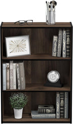 Furinno PASIR Book Shelf, 3-Tier Bookshelf, Storage Shelves Bookcase, 9.7 x 23.7 x 31.5, for Living Room, Bedroom, Home Office, Columbia Walnut
