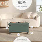 Storage Ottoman Bench with Bins, 30-in Storage Bench for Bedroom End of Bed, Folding Foot Rest Ottoman for Living Room Max 660lbs, Fabric Ottomans, Green