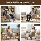 Welnow Lazy Chair for Living Room, Modern Reading Accent Chair with Armrests and a Side Pocket, Leisure Upholstered Lazy Sofa for Small Space, Bedroom, Dorm, Khaki