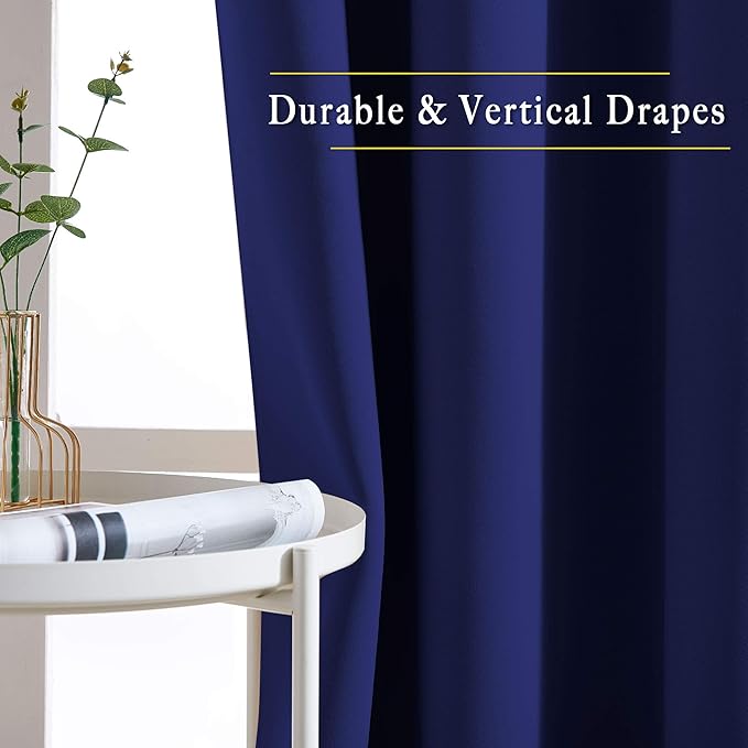 NICETOWN Doorway Curtains & Drapes 78 inches Long - Grommet Window Treatment Thermal Insulated Privacy Blackout Curtains & Drapes for Bedroom (Navy Blue, Set of 2, W52 x L78)