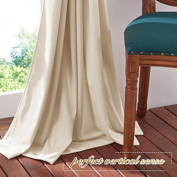NICETOWN Beige Velvet Curtains 72 inches 2 Panels Set, Thermal Insulated Heavy Matt Rod Pocket Room Darkening Drapes, Privacy Protect Panels for Living Room