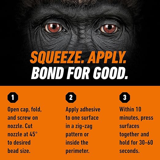 Gorilla Max Strength Construction Adhesive, Clear Glue, 7 Ounce Squeeze Tube (Pack of 1) - Gap Filling and Waterproof