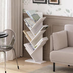 Furinno Tree Book Shelf, 7-Tier Bookshelf with Angled Open Shelf, Tree Bookcase for Room Decor, 8.4 x 15.7 x 39.4, for Organization and Storage, for Living Room, Bedroom, Home Office, White