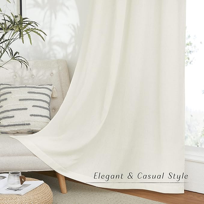 NICETOWN Thick Linen Bedroom Curtains 63 inch Length 2 Panels, Grommet Privacy Added Linen Weave Window Treatments with Light Filtering Drapes for Kids Room, Off White, W42 x L63