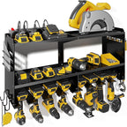 Power Tool Organizer Wall Mount with Charging Station, 15 Min Assembly & Maximum 420lb Load by Heavy Duty Metal, 8 Slots for Cordless Drill, Tool Battery Holder with 6 Outlet Power Strip