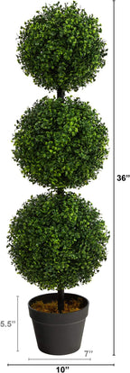 Nearly Natural 36in Artificial Triple Ball Boxwood Topiary Tree - Indoor Outdoor Realistic Faux Greenery for Home Patio Office Decor, Low Maintenance