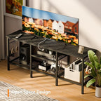 Furologee TV Stand with Power Outlets, Entertainment Center with Open Storage Shelves for TVs up to 55 Inch, Media Console Table with Soundbar Shelf for Living Room, Bedroom, Black Oak