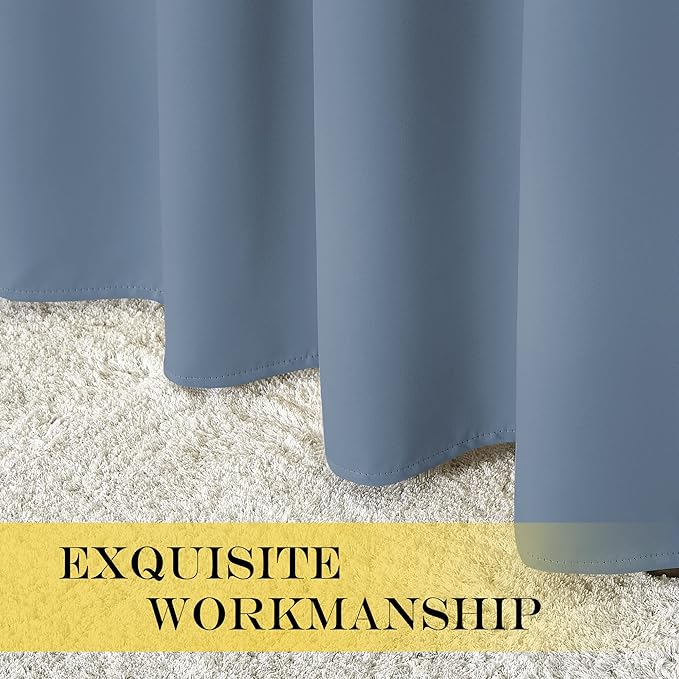 NICETOWN Stone Blue Blackout Curtains for Bedroom/Living Room 132 Inch Length - Thermal Insulated Room Darkening Grommet Top Window Curtains (100 by 132 - Inch, 1 Panel)