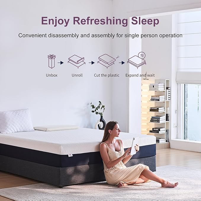 Queen Mattress, 10 Inch Gel Memory Foam Mattresses, Medium Firm for Cool Sleeping, Pressure Relief, Easily Replaceable,CertiPUR-US Certified Colchón in a Box