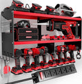 Power Tool Organizer Wall Mount with Charging Station, 15 Min Assembly & Maximum 420lbs Load by Heavy Duty Metal, 8 Slots for Cordless Drill, Tool Battery Holder with 6 Outlet Power Strip