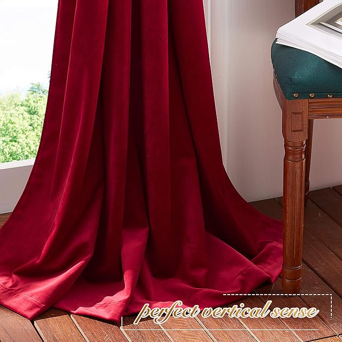 NICETOWN Christmas Red Velvet Curtains and Drapes, Extra Long Elegant Wall Backdrop Drapes for Holiday Season Home Decoration (Set of 2, Rod Pocket Design, 90 inches Long)