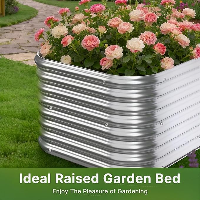 2 PCS Tall Galvanized Raised Garden Bed Outdoor, Metal Garden Bed for Vegetables, Above Ground Garden Box for Flower, Steel Raised Beds for Gardening - 2FT