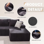 Modular Sectional Sofa Couches L-Shape Couch 3 Seat Modular Sofa Memory Foam Sectional Couches for Living Room, Cloud Couch with Oversized Chaise (Grey Stripe, 98" Right Facing Chaise)