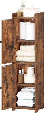 Bathroom Storage Cabinet, Small Corner Floor Cabinet with 2 Doors and Adjustable Shelf, Narrow Toilet Paper Cabinets, Bathroom Organizer for Small Spaces, 7.9"D x 7.9"W x 29.5"H Rustic Brown