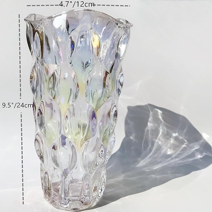 Heavy Glass Flower Vase Thickened 3.5lb 9.5inch Sparkle vase Bohemian Style, for Centerpieces,Wedding,Perfect Home Decor (Sparkle)