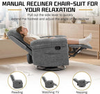 Recliner Chair, Swivel Rocker Recliner Chair for Adults, Small Recliners for Small Spaces, Manual Recliner with Side Pockets, Upholstered Nursery Rocking Chair for Living Room, Chenille, Grey