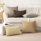 MIULEE Pack of 2 Corduroy Decorative Throw Pillow Covers 20x20 Inch Soft Boho Striped Pillow Covers Modern Farmhouse Home Decor for Sofa Living Room Couch Bed Beige