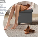 Storage Ottoman Cube with Small Bin, 15-in Square Ottoman with Storage for Living Room and Bedroom, Small Ottomans Foot Rest, Faux Leather Foot Stools Ottomans Max 330lbs, Grey