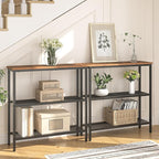 HOOBRO 29.5" Narrow Console Table, 3-Tier Entryway Table, Thin Sofa Table with Shelves, Side Table, Display Table, for Hallway, Entrance, Living Room, Bedroom, Rustic Brown and Black BF73XG01
