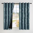 NICETOWN 100% Blackout Curtains Panels for Living Room, Greyish Blue, 52" Wide x 72" Long, 2 Panels, Sound Reducing Thermal Insulated Wave Line Foil Print Design Curtains for Patio Sliding Glass Door