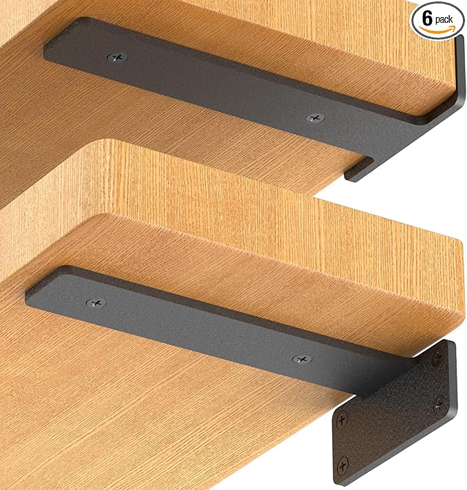 6 Pack Floating Shelf Brackets,14 inch Heavy Duty Industrial Shelf Bracket, Black Metal L Brackets for Shelves Support DIY(1/5 Inch Thicked)
