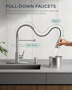 FORIOUS Kitchen Faucets, Chrome Kitchen Sink Faucet with Pull Down Sprayer, Commercial Kitchen Faucet Stainless Steel, Classic Single Handle Pull Out Sink Faucets for Farmhouse RV Laundry Utility Room
