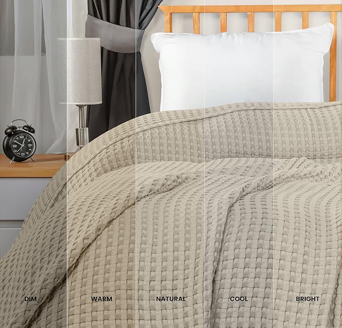 Utopia Bedding Khaki 100% Cotton Waffle Blanket 300 GSM [King - 90x108 Inch] Soft Lightweight Breathable Bed Blanket for All Season