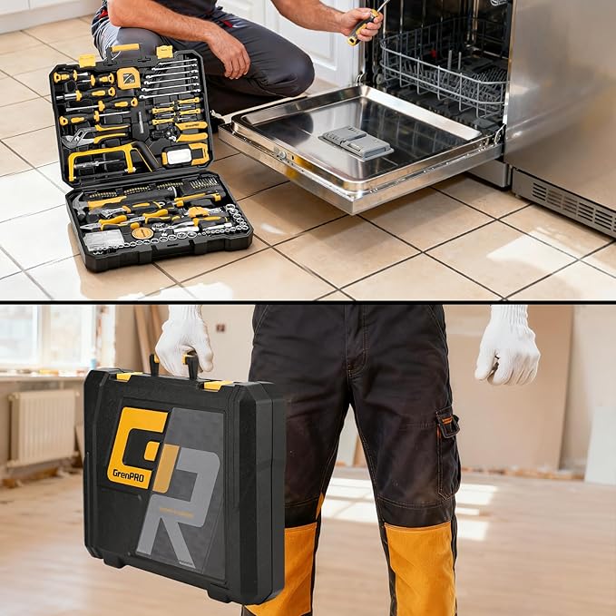 218 Piece Tool Kit for Home, Tool Box with General Household Hand Tools Set, Herramientas with Screwdrivers, Wrenches, Hammer, Bow Saw, Folding Work Lamp, Electric Pen and Other Basic Tool Kit