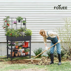 Metal Raised Garden Bed with Trellis, Elevated Planter Box with Legs for Outdoor Patio, Iron Standing Garden Box for Vegetables, Herbs, Flowers, Climbing Plants
