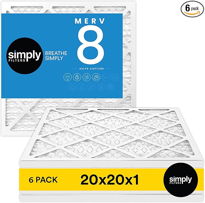 Simply 20x20x1 Air Filter, Merv 8, MPR 600, 6 Pack, Furnace Air Filter for HVAC (Actual Size: 19.75"x19.75"x0.75") DUST, Pet, & Allergy Control