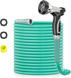 SPECILITE 50ft 304 Stainless Steel Garden Hose Metal, Heavy Duty Water Pipe with Nozzles for Yard, Outdoor - Flexible, Never Kink & Tangle, Puncture Resistant (Aqua)