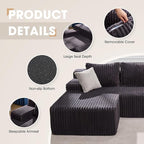 Modular Sectional Sofa Couches L-Shape Couch 3 Seat Modular Sofa Memory Foam Sectional Couches for Living Room, Cloud Couch with Oversized Chaise (Grey Stripe, 98" Left Facing Chaise)