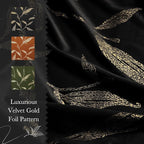 NICETOWN Black Velvet Curtains 2 Panels with Gold Foil Leaf Print – Modern Glam Black and Gold Drapes for Living Room, Luxury Room Darkening Window Treatments for Bedroom & Gothic Decor (50W x 84L)