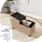 Storage Ottoman Bench with Bins, 30-in Storage Bench for Bedroom End of Bed, Folding Foot Rest Ottoman for Living Room Max 660lbs, Fabric Ottomans, Taupe