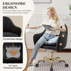 Vanity Chair with Wheels, Comfy Home Office Desk Chairs Adjustable Modern Velvet Makeup Vanity Chairs for Bedroom Living Room-Black