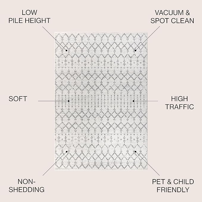 JONATHAN Y Boho Vintage Diamond Cream/Gray Round Area Rug 7 ft, Moroccan Hype for Living Room, Bedroom, Kitchen, Office, Easy-Cleaning, High Traffic, Pet-Friendly, Non-Shedding (MOH101B-7R)