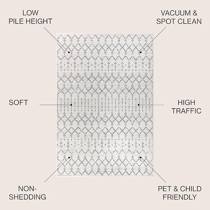 JONATHAN Y Boho Vintage Diamond Cream/Gray Indoor Area Rug 3X5 ft, Moroccan Hype for Living Room, Bedroom, Kitchen, Office, Easy-Cleaning, High Traffic, Pet-Friendly, Non-Shedding (MOH101B-3)