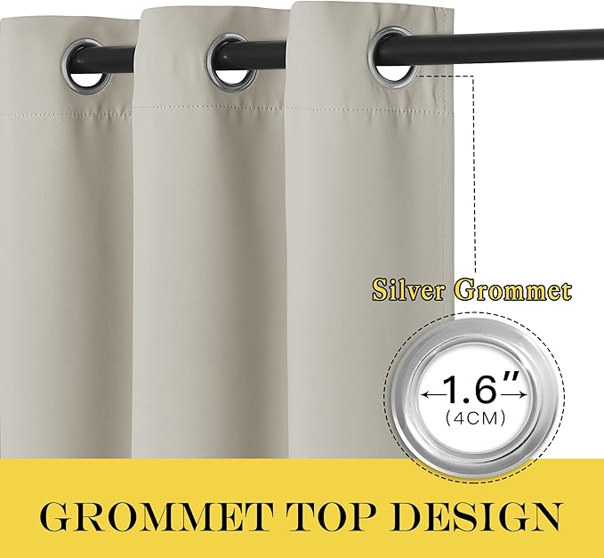 NICETOWN Room Darkening Bedroom Curtain 72 inches Long - Grommet Sound Reducing Window Treatment Privacy Thermal Curtain & Drape Light Blocking for Living Room (Natural, 1 Panel, W52 x L72)