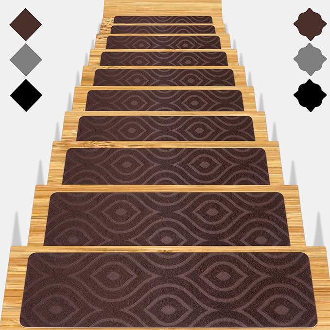 Stair Treads for Wooden Steps 15pcs - 8x30in Carpet Stairs Runner Indoor Non-Slip Stair Mats for Kids Elders and Pets