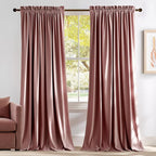 NICETOWN Wild Rose Velvet Curtains, Rod Pocket Velvet Drapes, Media Movie Theater Room Decor for Living Room, Super Soft Luxury Velvet Room Darkening Drapes for Home Decor (1 Pair, W52 x L84 inches)