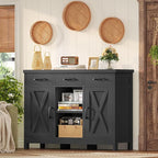 TEENFON Storage Cabinet, Coffee Bar Cabinet with 3 Drawers, 2 Adjustable Shelves & 2 Doors, Buffet Cabinet, Kitchen Cabinet for Kitchen, Dining Room, Living Room, Black