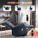 Power Lift Recliner Chair for Elderly with Vibration Massage and Lumbar Heating, Electric Lift Recliner Single Sofa with Side Pocket and USB Charge Port for Living Room