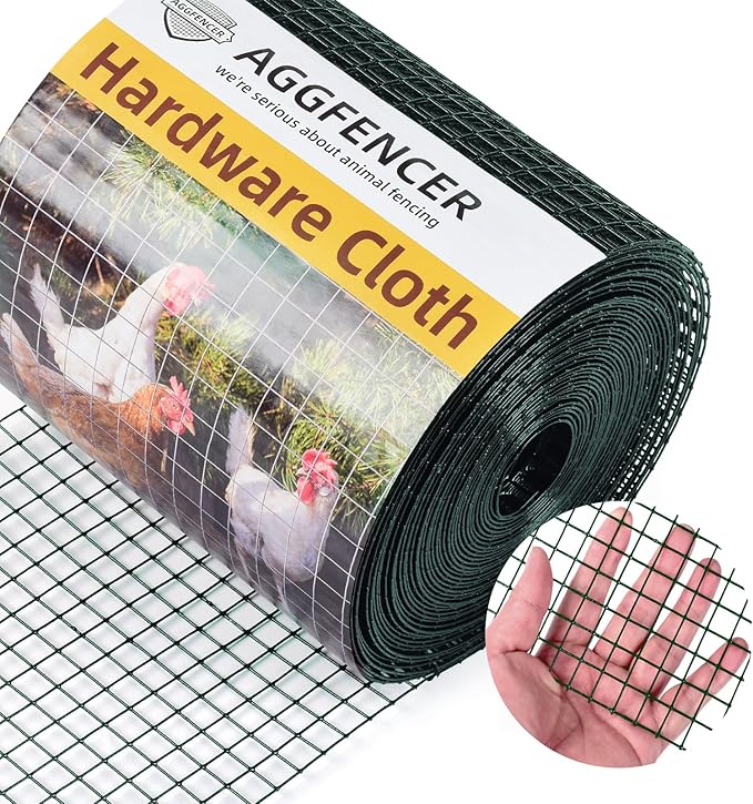 8in x 25ft Green Hardware Cloth 1/2 inch 19Ga PVC Coated Wire Mesh Vinyl Coated Fence, Welded Metal Chicken Wire Fencing Roll, Garden Plant Fencing, for Chicken Coop and Home Improvement
