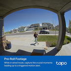Tapo 2K+ Wired or Battery Powered Smart Video Doorbell with Chime - 180° Field of View, Person/Vehicle/Package Detection, Ring Call, 2-Way Audio, Subscription-Free Local Storage or Optional Cloud,D225