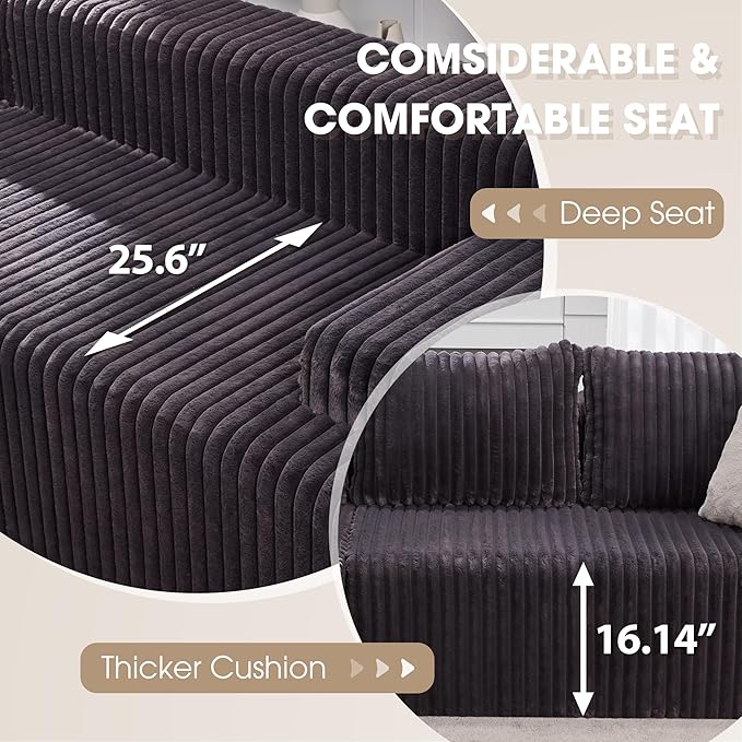 Modular Sectional Sofa Couches L-Shape Couch 3 Seat Modular Sofa Memory Foam Sectional Couches for Living Room, Cloud Couch with Oversized Chaise (Grey Stripe, 96" Left Facing Chaise)