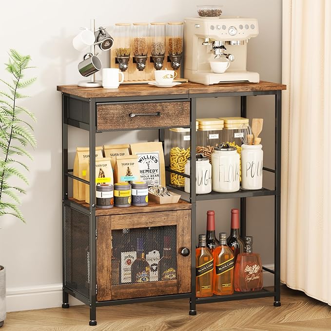 SWTYMIKI Coffee Bar Cabinet for Home - Farmhouse Coffee Stand Station Multi-Purpose Buffet Sideboard Cabinet with Drawers - Kitchen Bar Table for Living Room, Corner, Small Space, Espresso