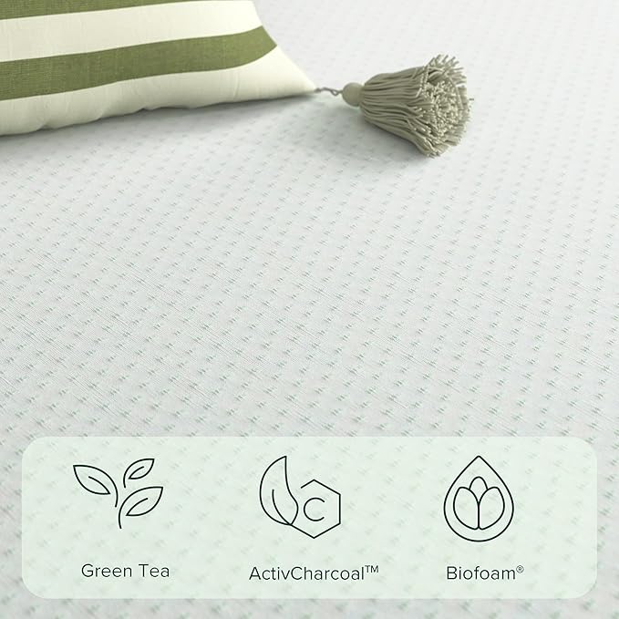 Zinus 6 Inch Green Tea Memory Foam Mattress, King, Fiberglass Free, Patented Custom Contour Support, Sturdy Base Foam, CertiPUR-US Certified, Mattress in A Box, White