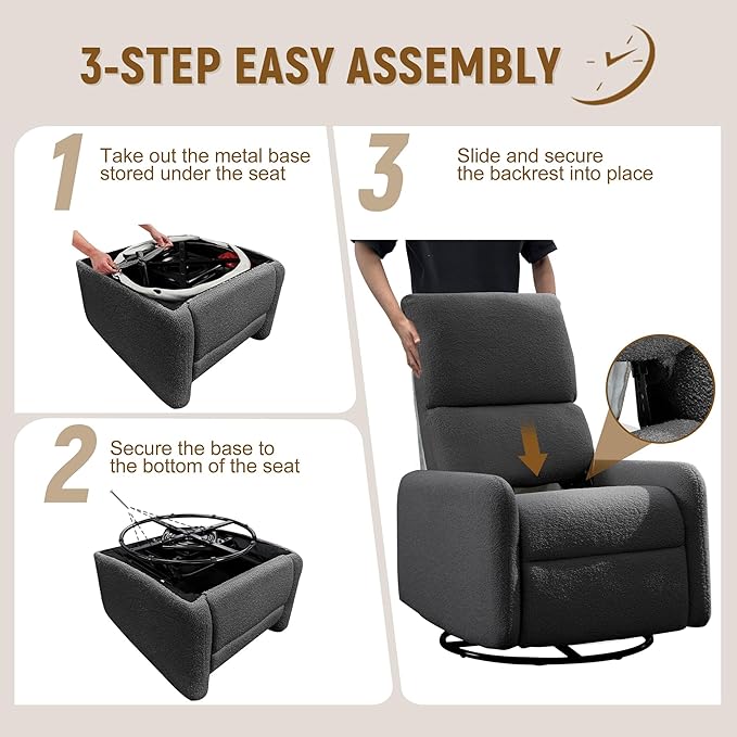 360° Rocking Chair, Nursery Rocker Chair with Side Pockets, Glider Nursing Chair with Steel Structure Base, Small Chair for Small Spaces, Sherpa Swivel Accent Chairs for Living Room, Nursing