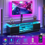 Rolanstar TV Stand with Mount and Power Outlet 51.2", Swivel TV Stand Mount for 32/45/55/60/65/70 inch TVs, Height Adjustable Modern Entertainment Center with Storage & LED Lights, TV Table Black